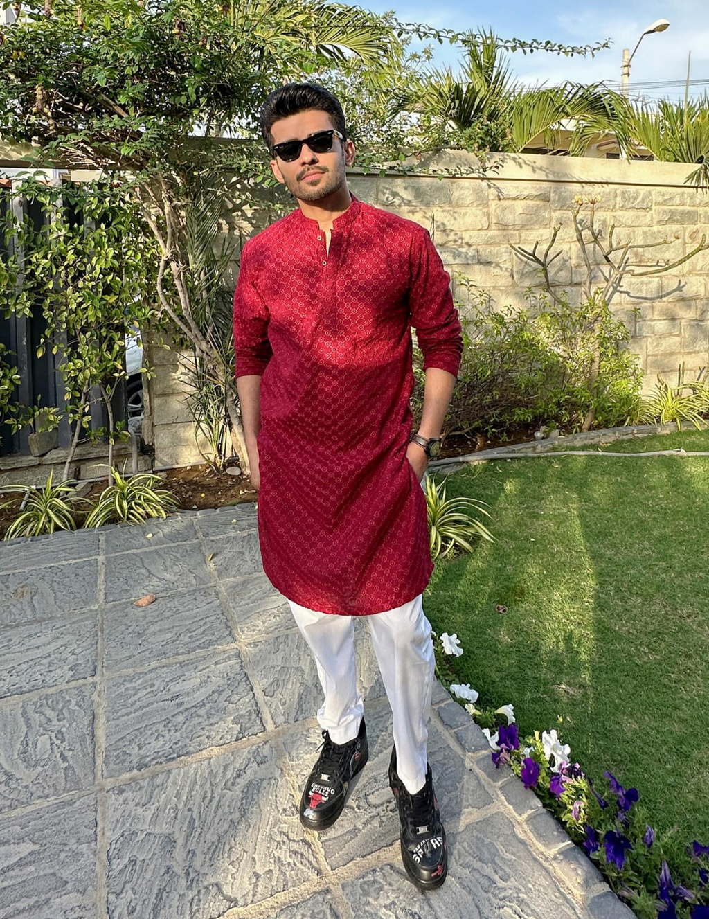 Buy red chicken kari kurta pajama for men online in pakistan