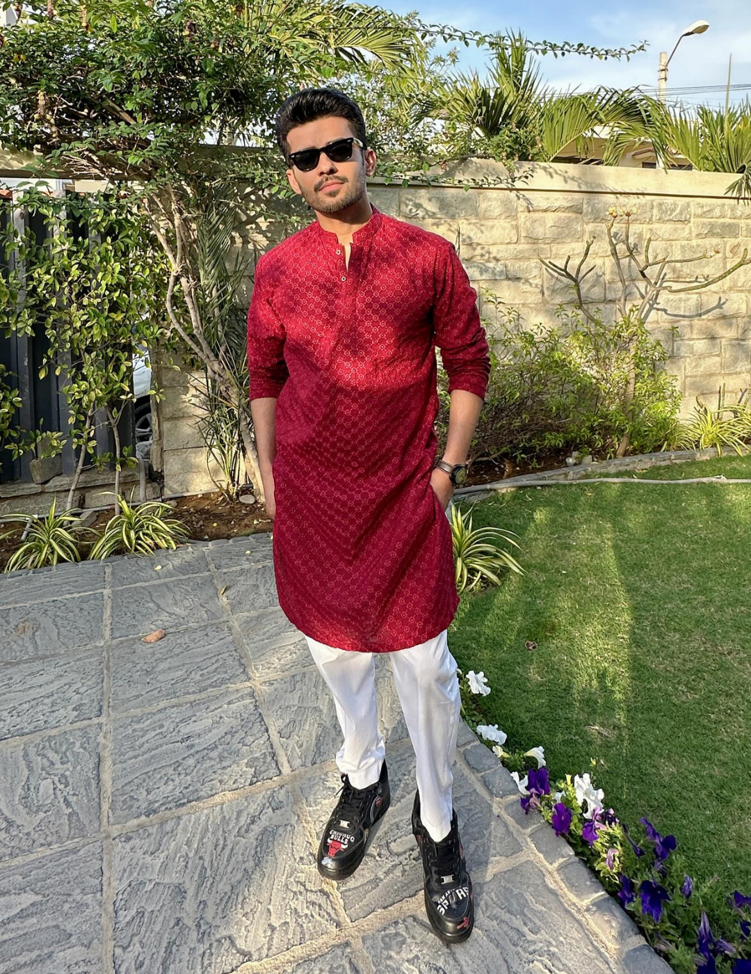 Buy red chicken kari kurta pajama for men online in pakistan