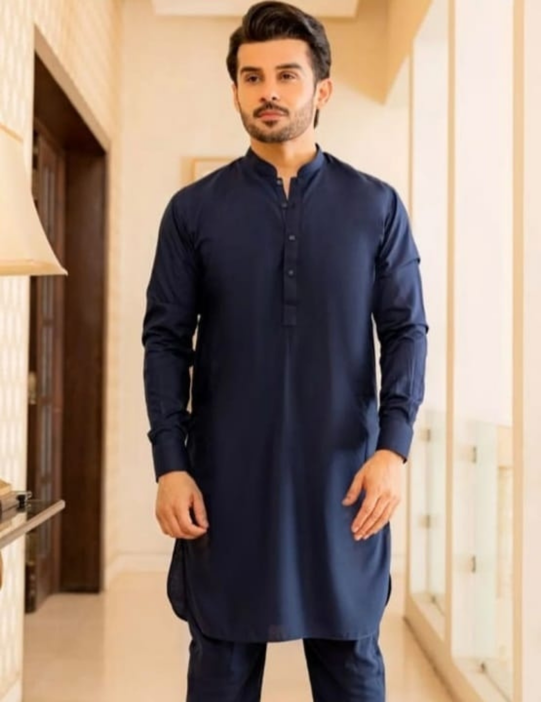 Dark navy-blue kurta trouser.