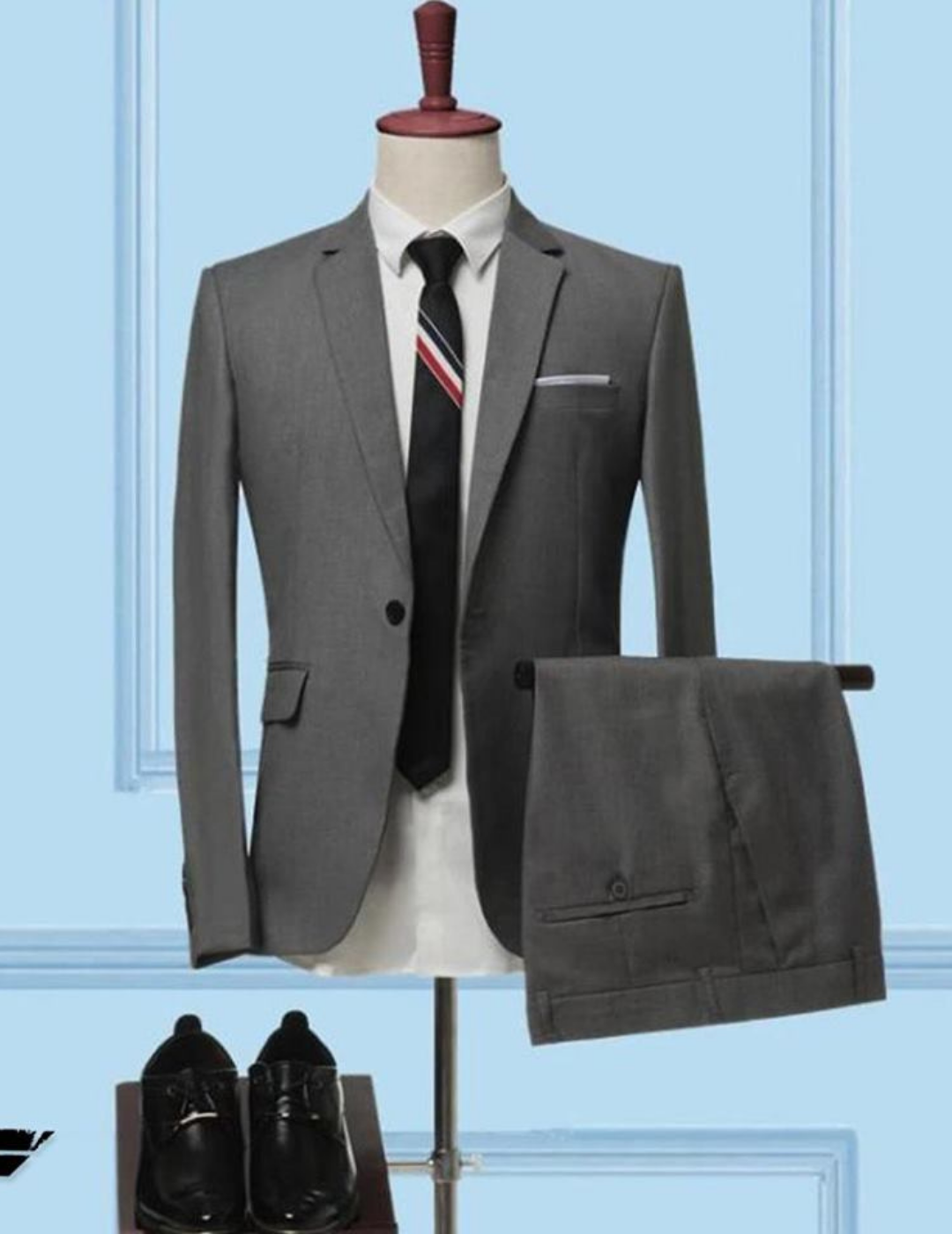 GRAY SLIM NOTCH 2-PIECE SUIT