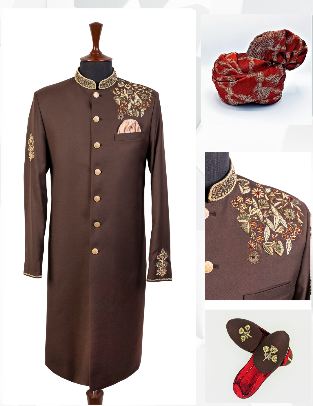 Brown tropical sherwani