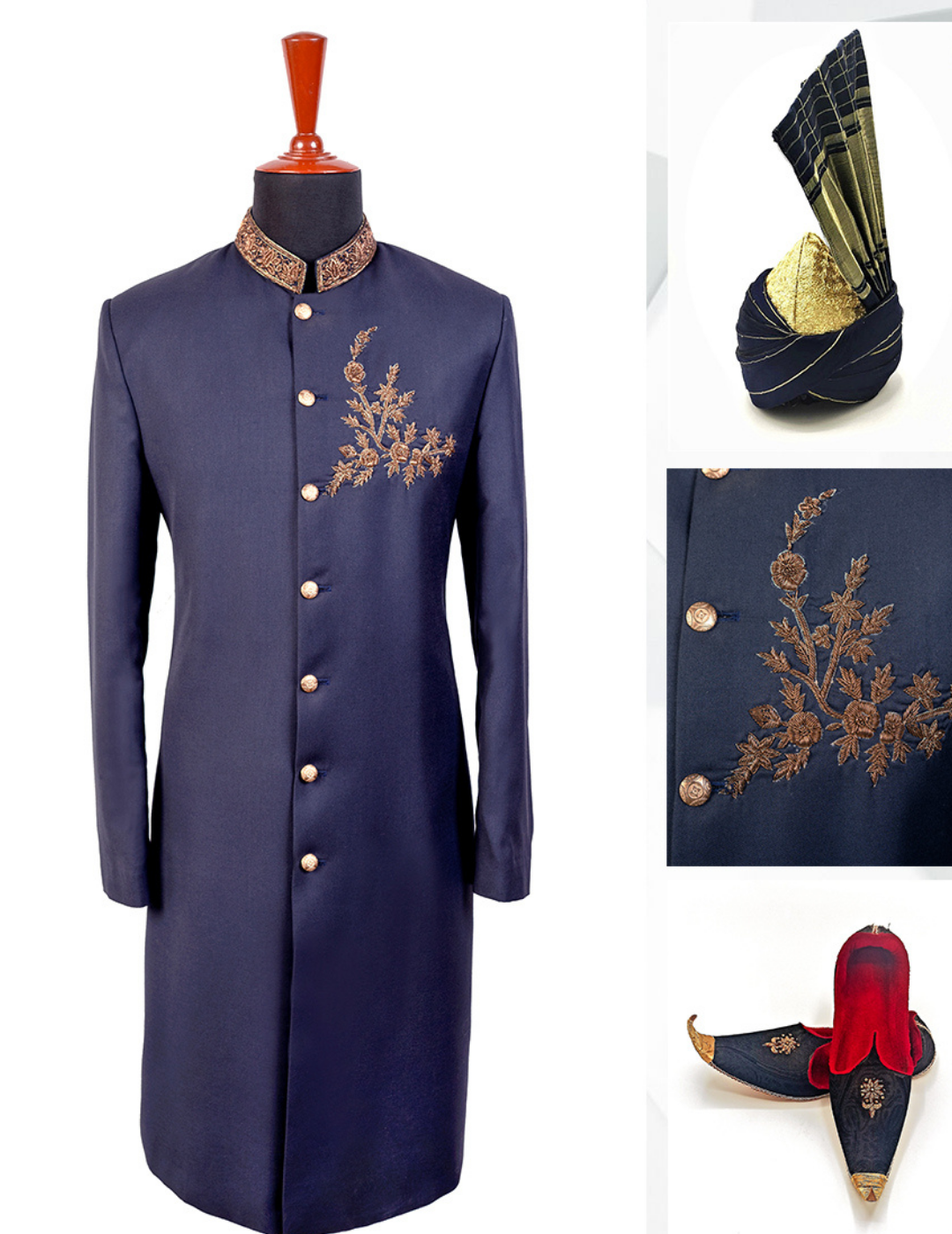 Blue tropical sherwani