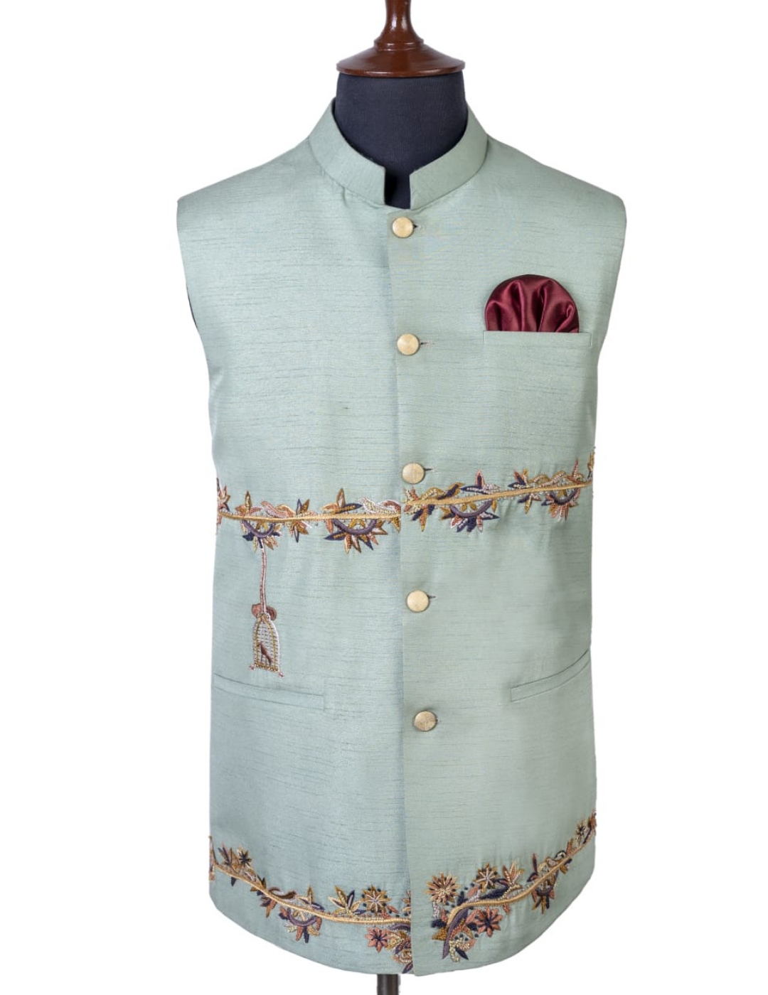 RAW SILK HAND EMBELLISED WAISTCOAT