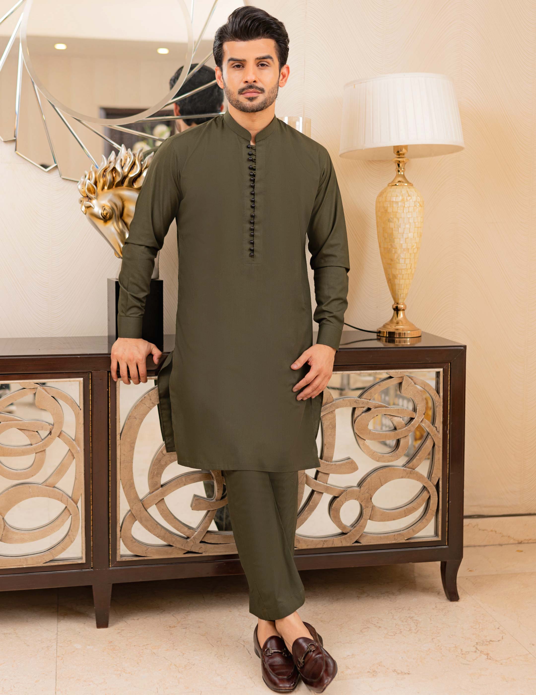 Olive green Korean Boski kurta trouser