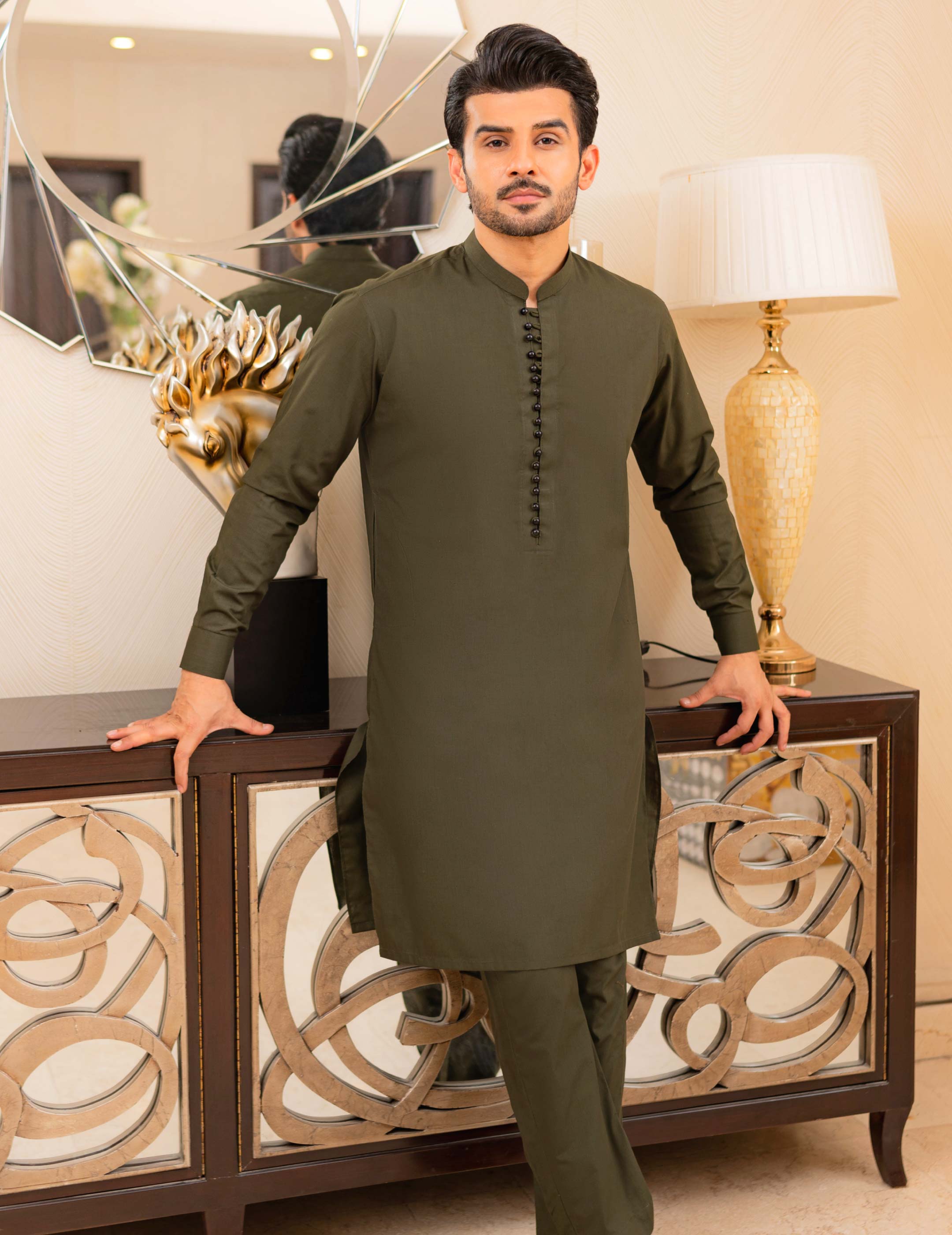 Olive green Korean Boski kurta trouser