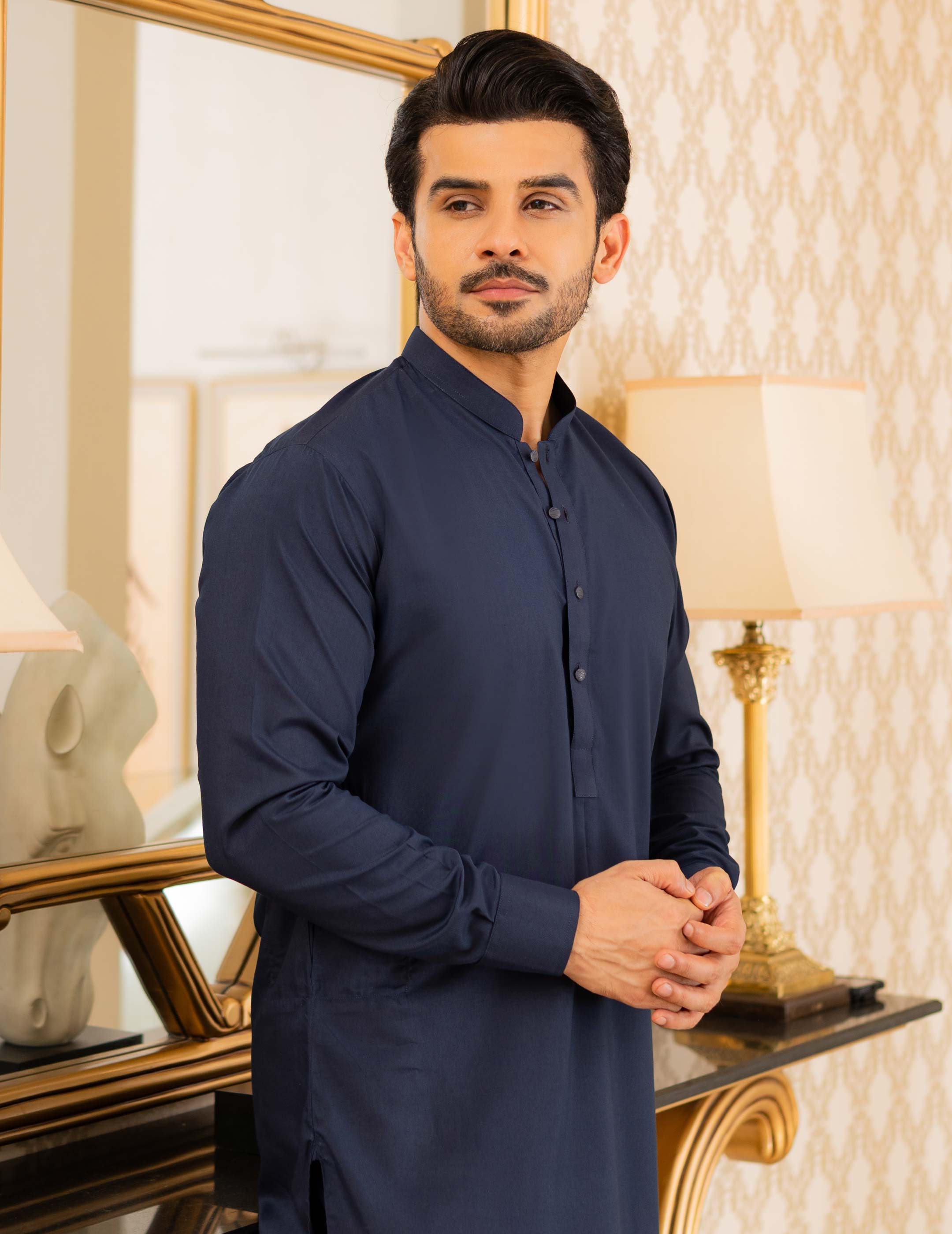 Dark navy-blue kurta trouser.