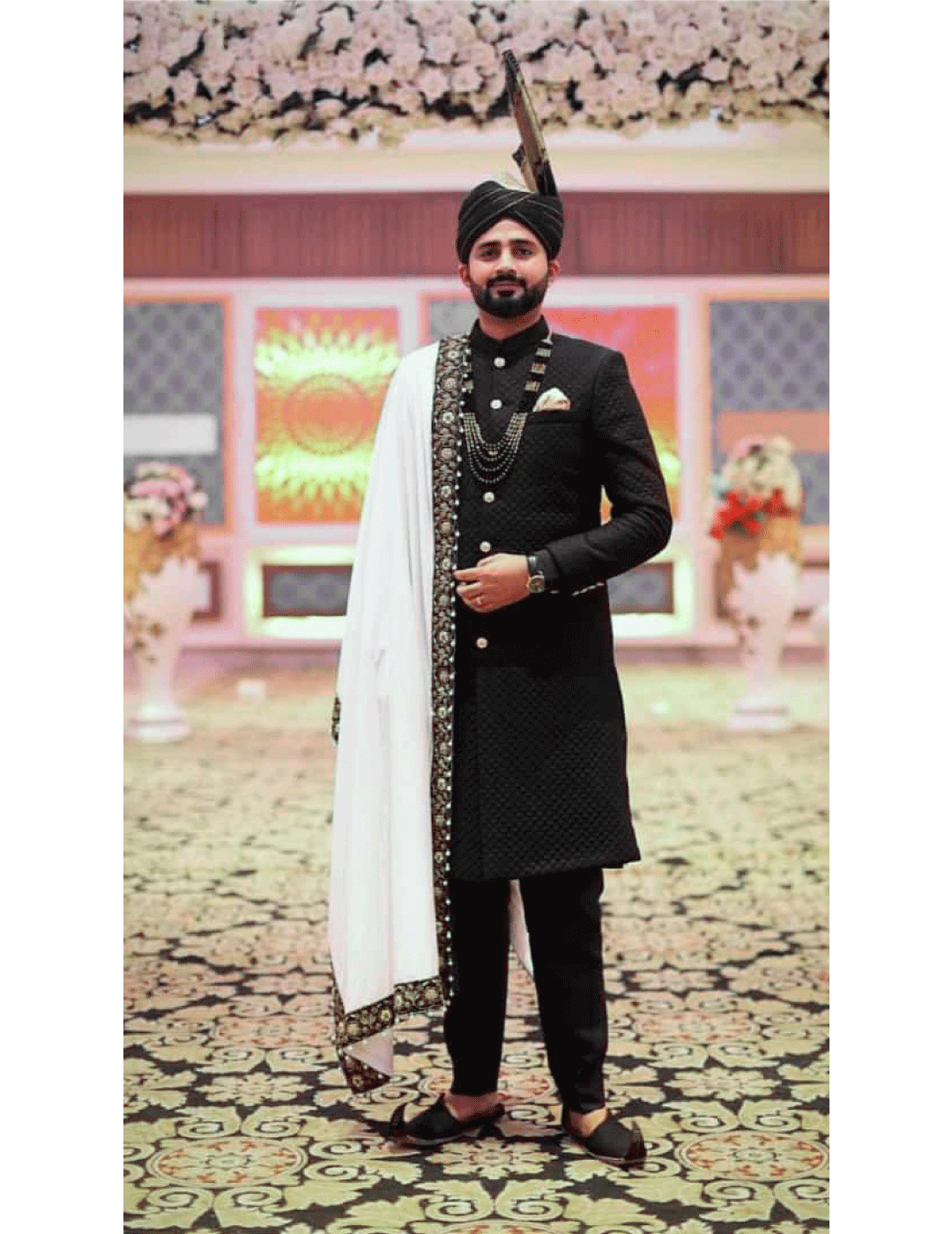 Midnight Checkered Elegance Sherwani