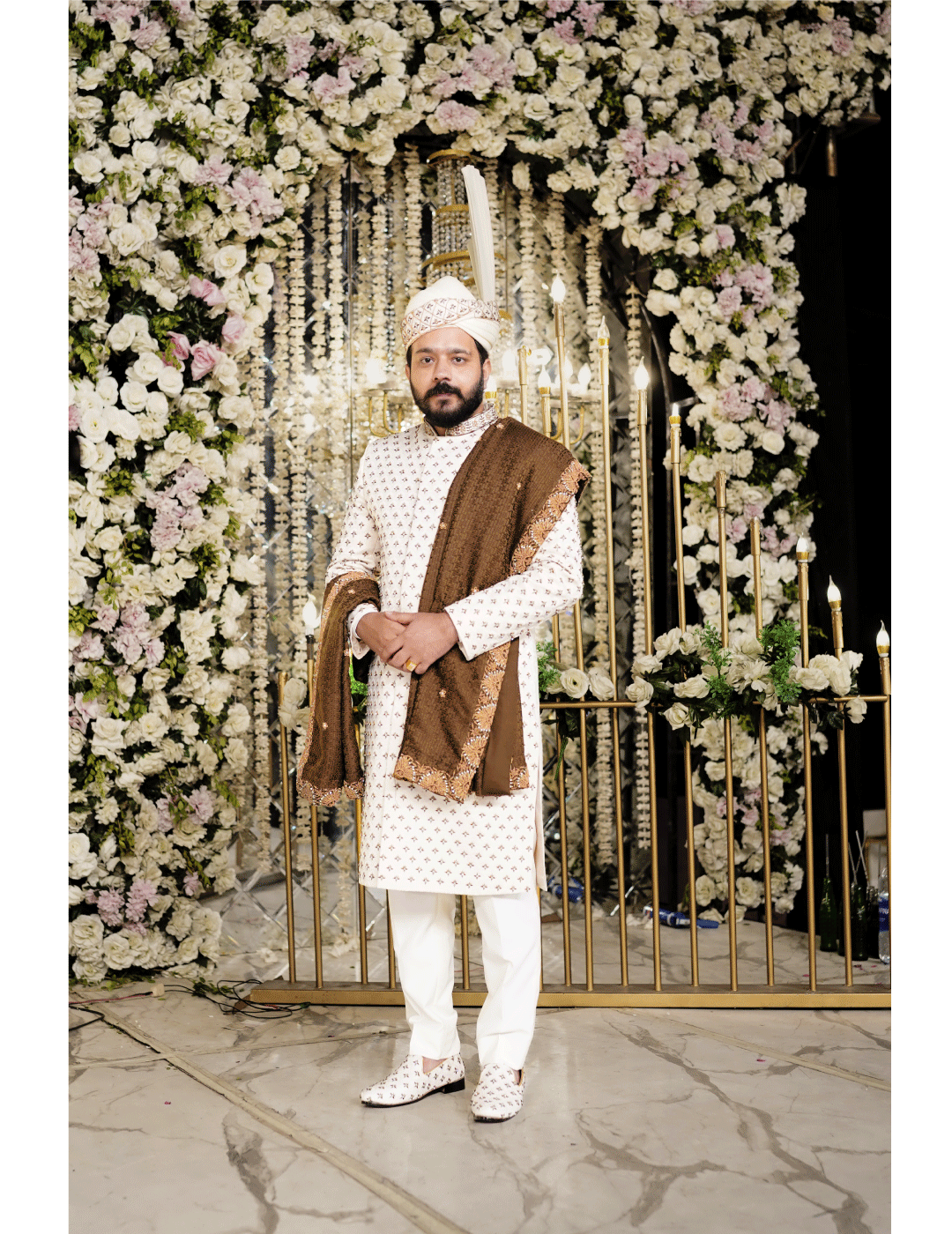 Majestic Cream Sherwani with Golden Accents