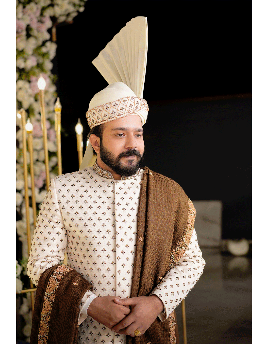 Majestic Cream Sherwani with Golden Accents